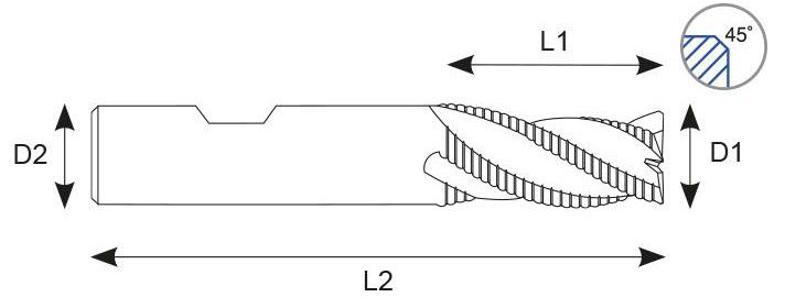 EME08 Hartmetall Schruppfräser, 3 Schneiden, für Aluminium